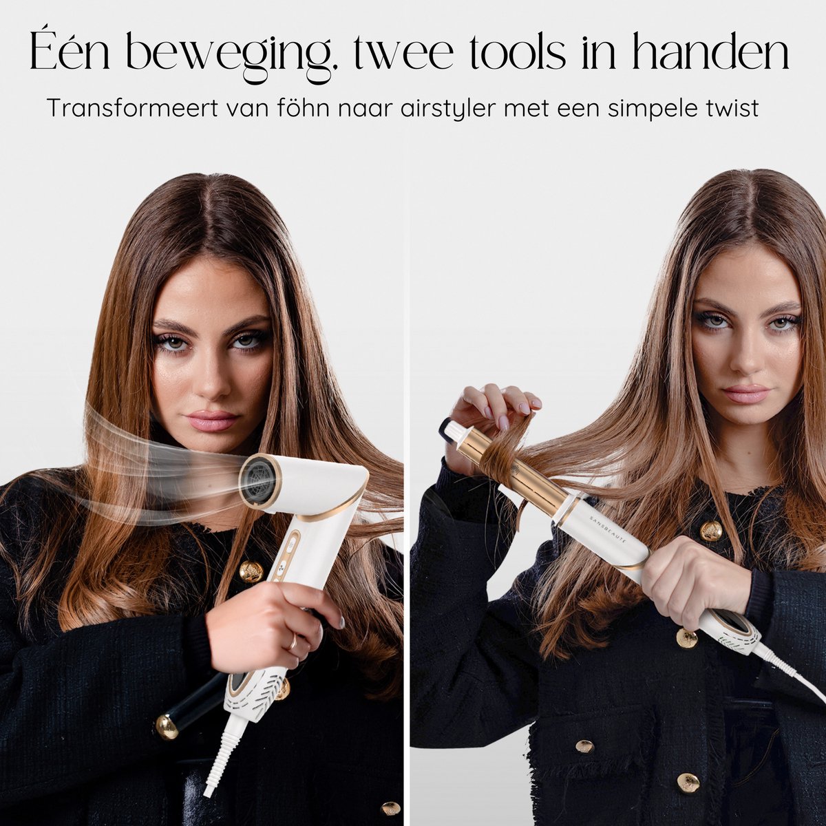 Sansbeauté® 7-in-1 Airstyler - Multistyler - Brosse sèche-cheveux - Fer à boucler - Brosse coiffante - Styler les cheveux - Brosse chauffante - Or