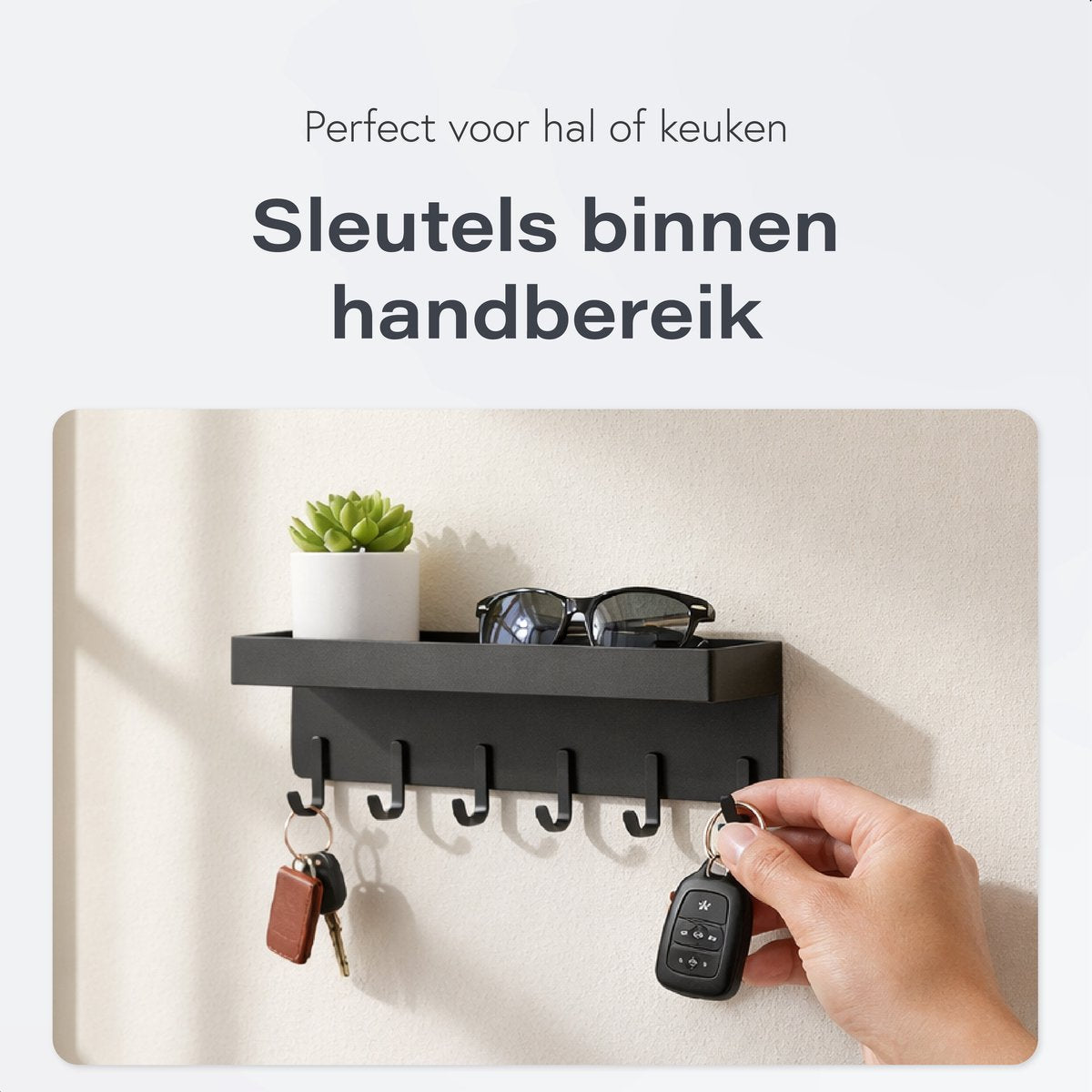 Luft Porte-clés avec étagère - 6 crochets - Porte-manteau - Organisateur - Mural - Industriel - Noir
