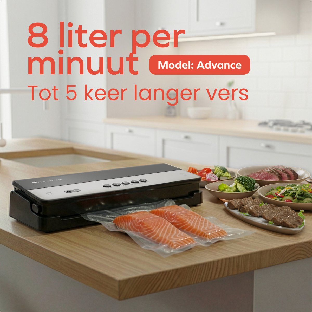 KitchenBrothers aspirateur advance - 8L/min - 4 positions - rouleau 28x600cm - noir - compact 39x18x7,5 cm