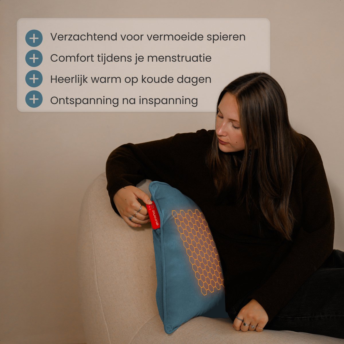 Auronic Heat Pad Velvet 45x45 cm - Sans fil, rechargeable et infrarouge - Vert/Bleu