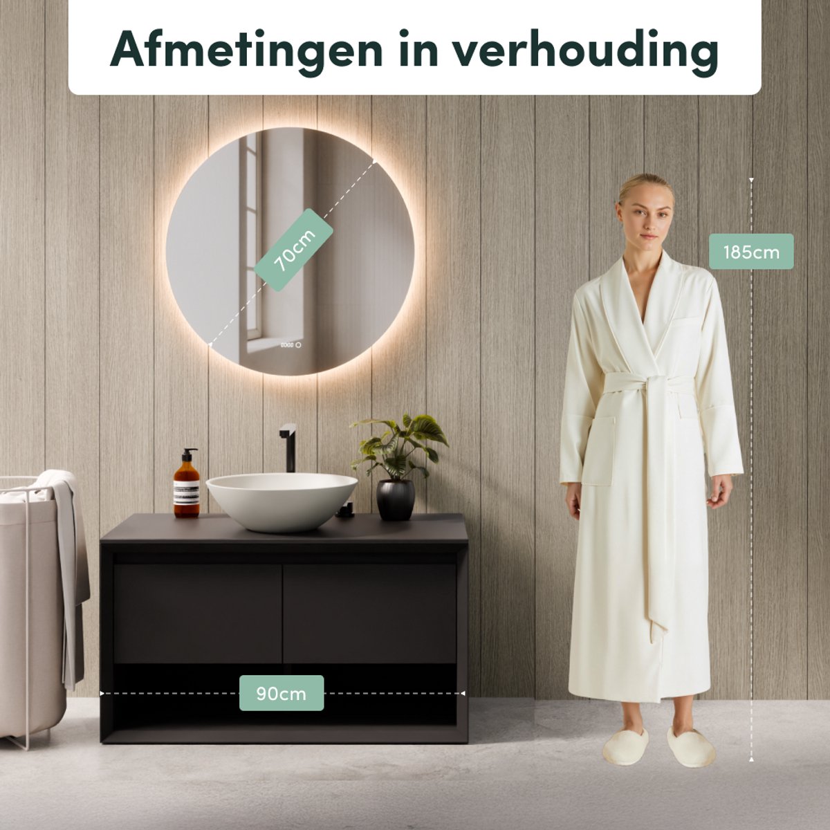 Beloura Miroir de salle de bain avec éclairage - Miroir de salle de bain rond - Chauffage - Horloge - LED - 70 cm