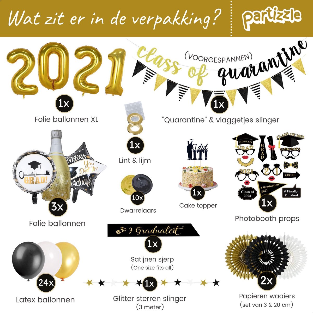 Partizzle Graduated Party Decorations Articles - Guirlandes et ballons - Hourra Graduation Party - Graduation Party Items - XL