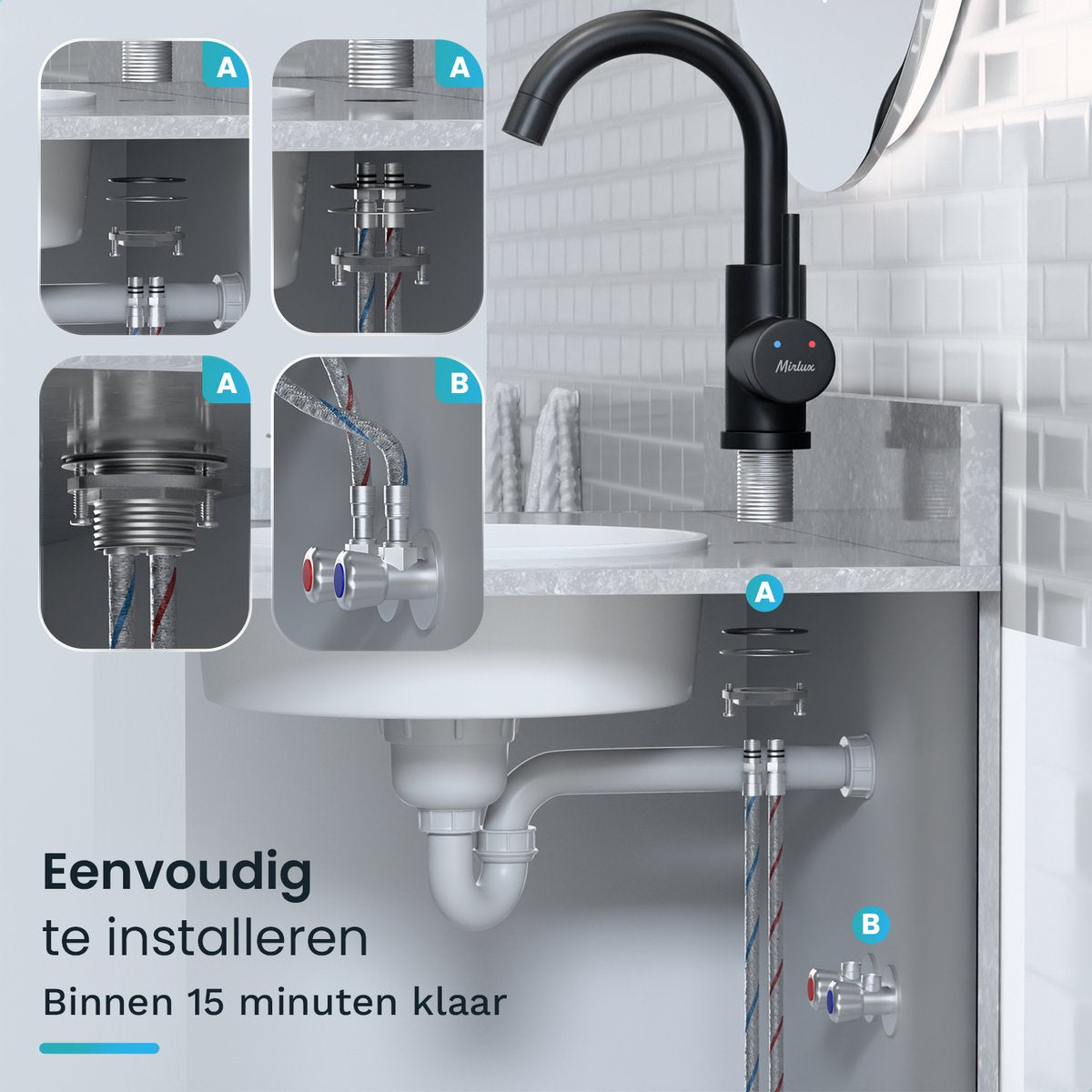 Mirlux Basin Tap Black 24.5 × 17 × 5 cm - Mitigeur salle de bain pour eau froide et chaude