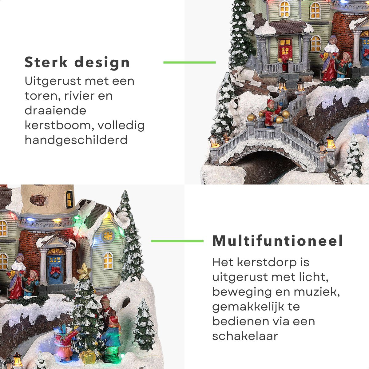 Cheqo Village de Noël avec arbre de Noël rotatif - lumière LED - 26x28x35 cm