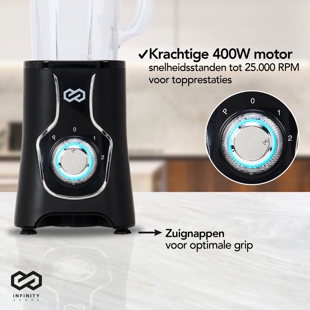 Infinity Goods Blender - 3 en 1 - 14 pièces - 400W - Noir