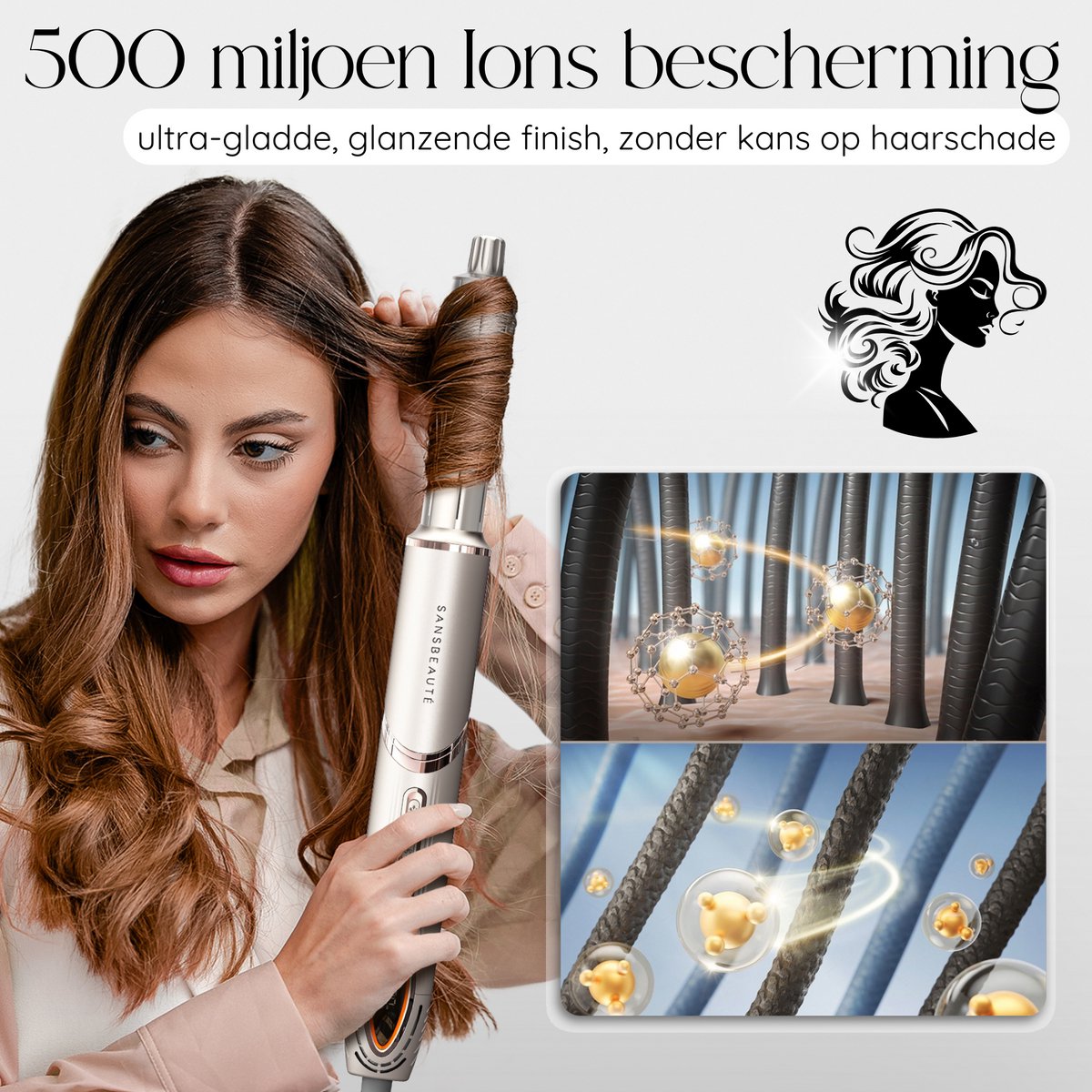 Sansbeauté® 7-in-1 Airstyler - Multistyler - Brosse sèche-cheveux - Fer à boucler - Brosse coiffante - Styler les cheveux - Brosse chauffante - Or