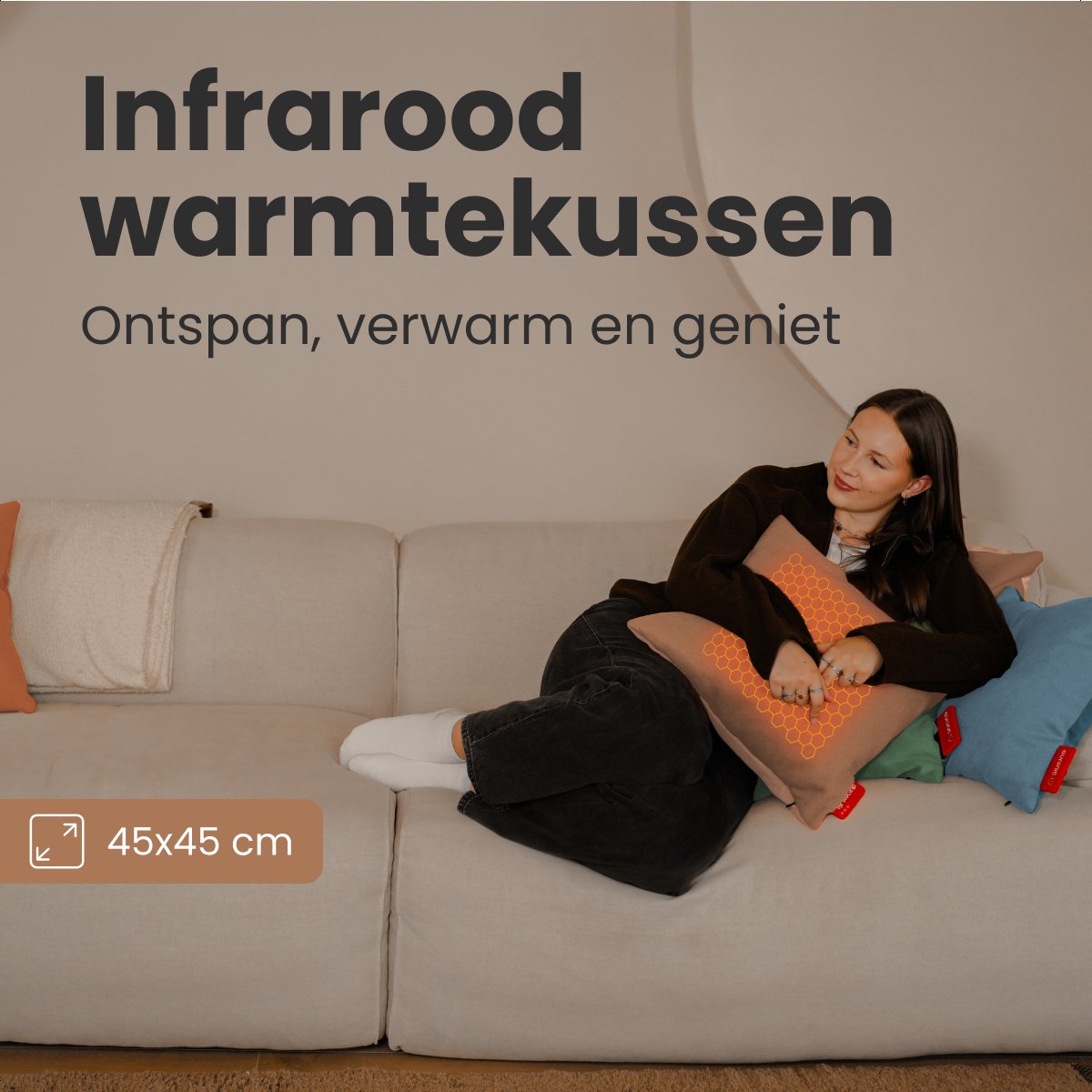 Auronic Heat Pillow Classic 45x45 cm - Sans fil et rechargeable - Oreiller électrique avec infrarouge - Rose poudré