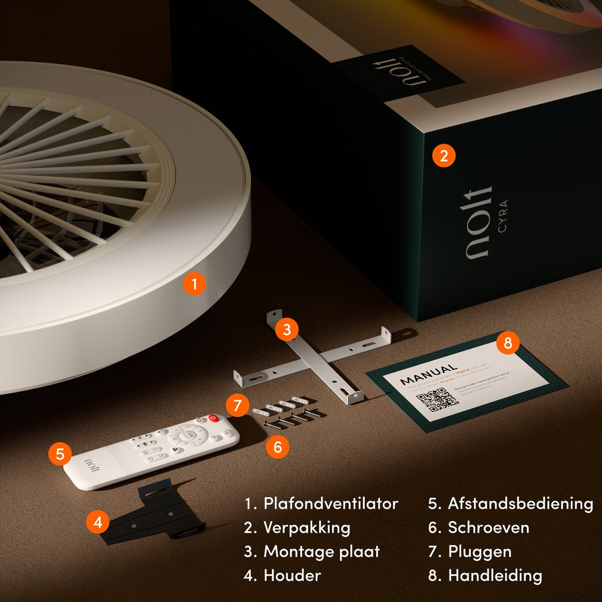 Nolt Ventilateur de plafond avec éclairage RGB - Ventilateur de plafond - Plafonnier - LED RGBW - Tuya Wifi Smart - Télécommande - ⌀ 50cm - Blanc