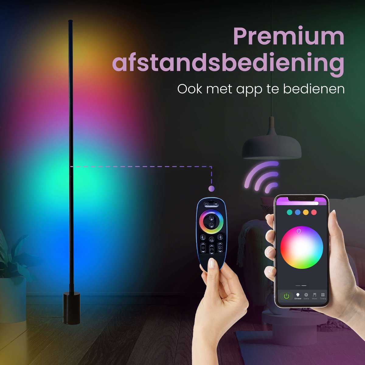 Sensic SL-1 Lampe d'angle avec télécommande - Lumière RVB et blanche - Lampadaire intelligent - Lampadaire sur pied - App Control - Noir