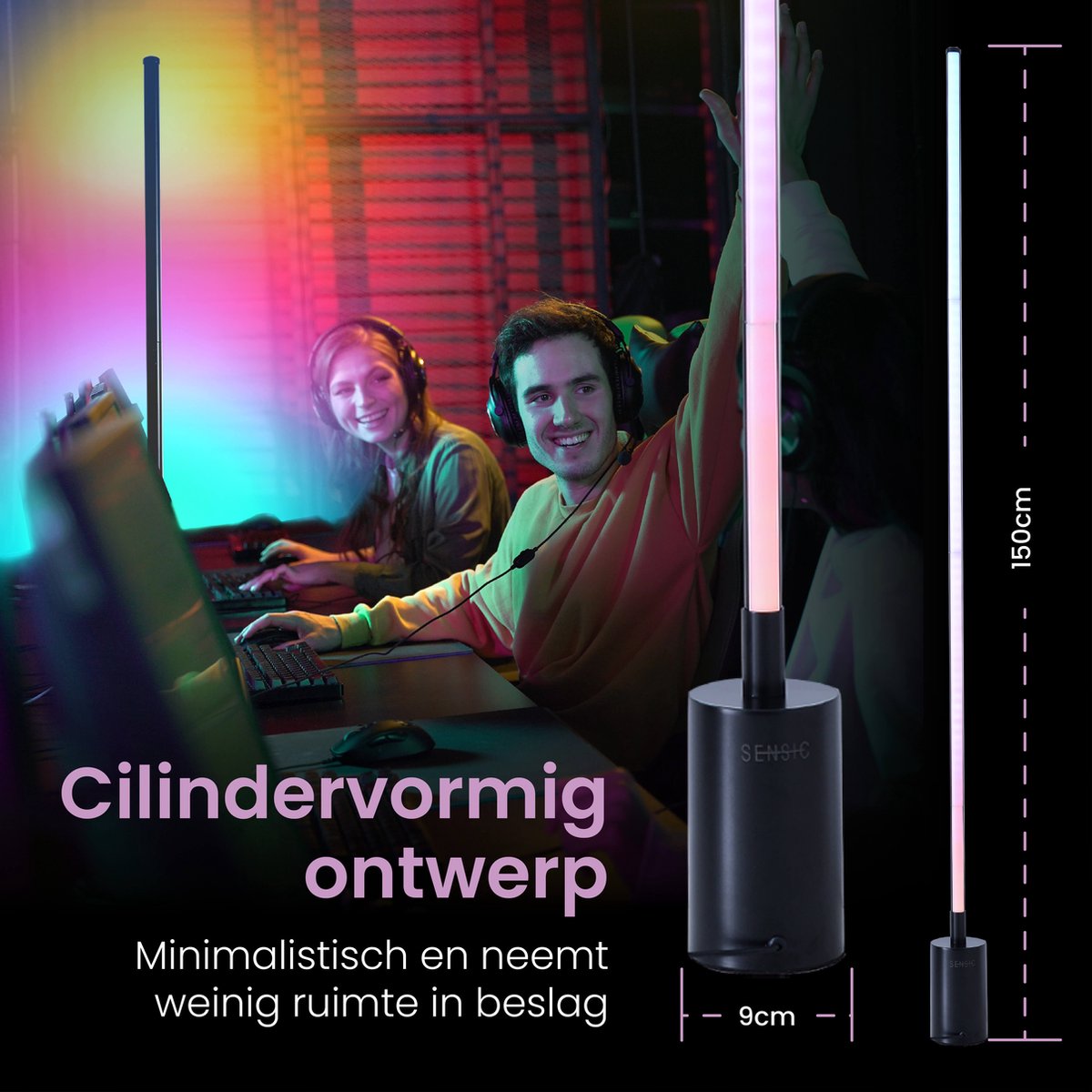 Sensic SL-1 Lampe d'angle avec télécommande - Lumière RVB et blanche - Lampadaire intelligent - Lampadaire sur pied - App Control - Noir