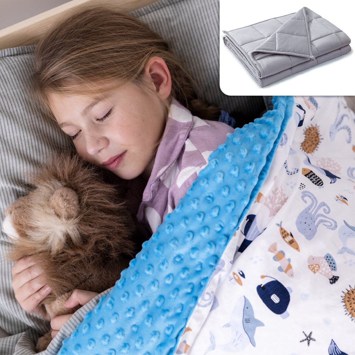 Nevali Couverture lestée pour enfant Housse - Housse de couette pour enfant 100 x 150 cm - 4 saisons - Bleu