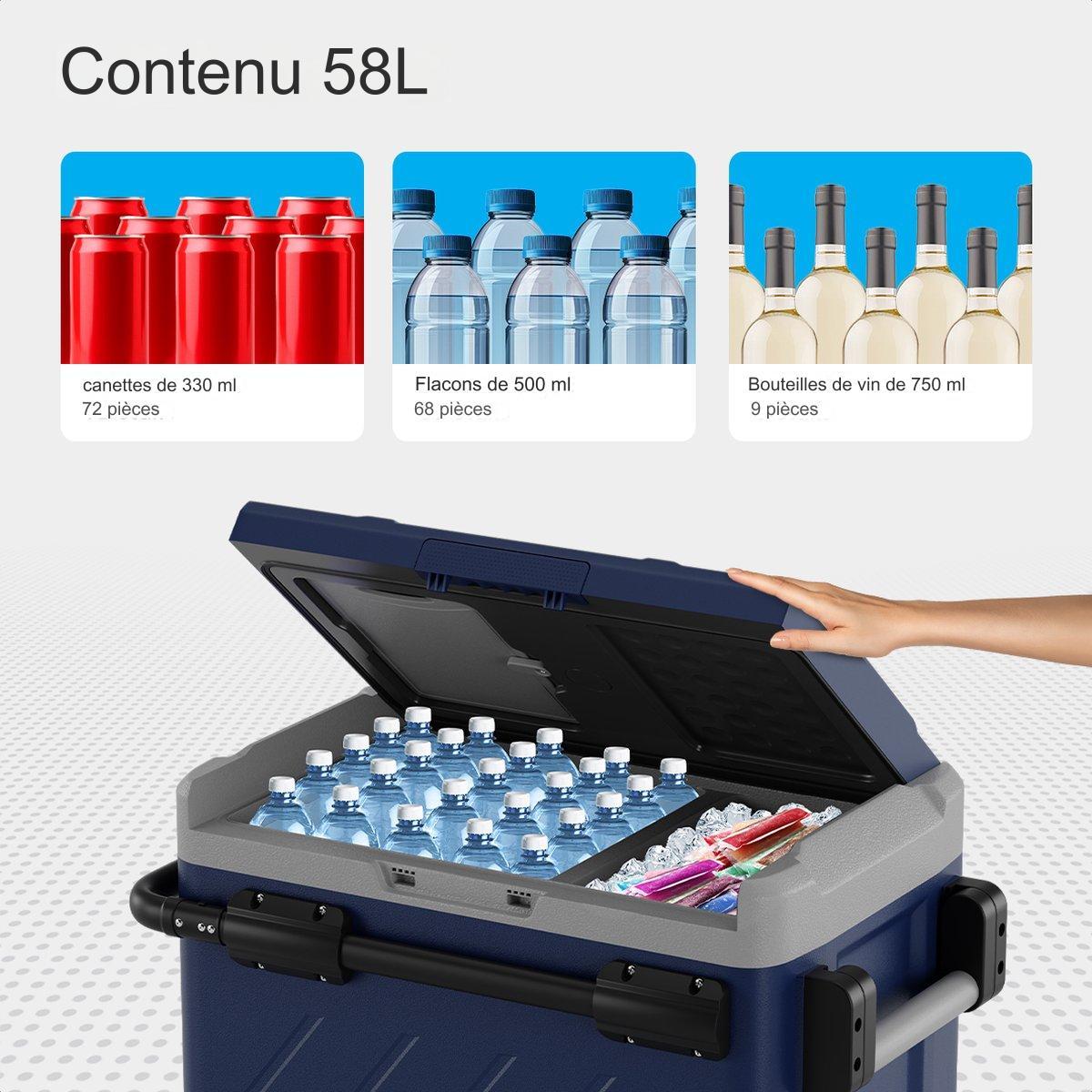 Glacière électrique Auronic avec roues - congélation et refroidissement - 58L - 69.2 x 45.3 x 58 cm - bleu