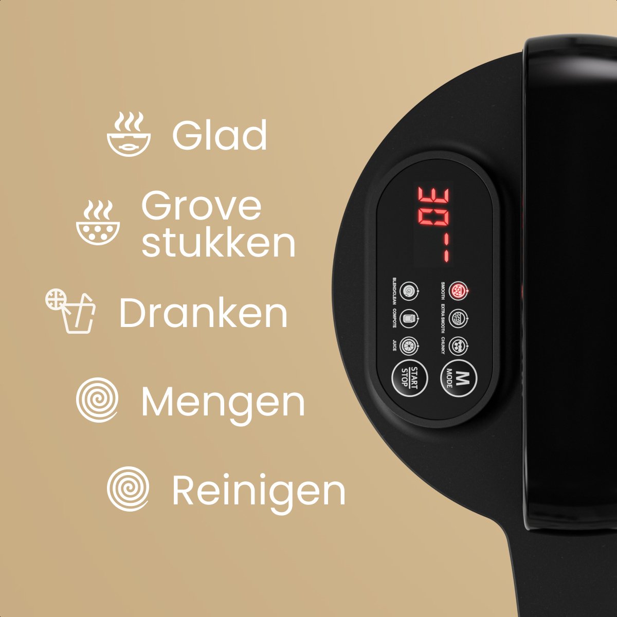 KitchenBrothers Machine à soupe - 2L - 5 programmes - affichage de la minuterie - mixeur - acier inoxydable/noir