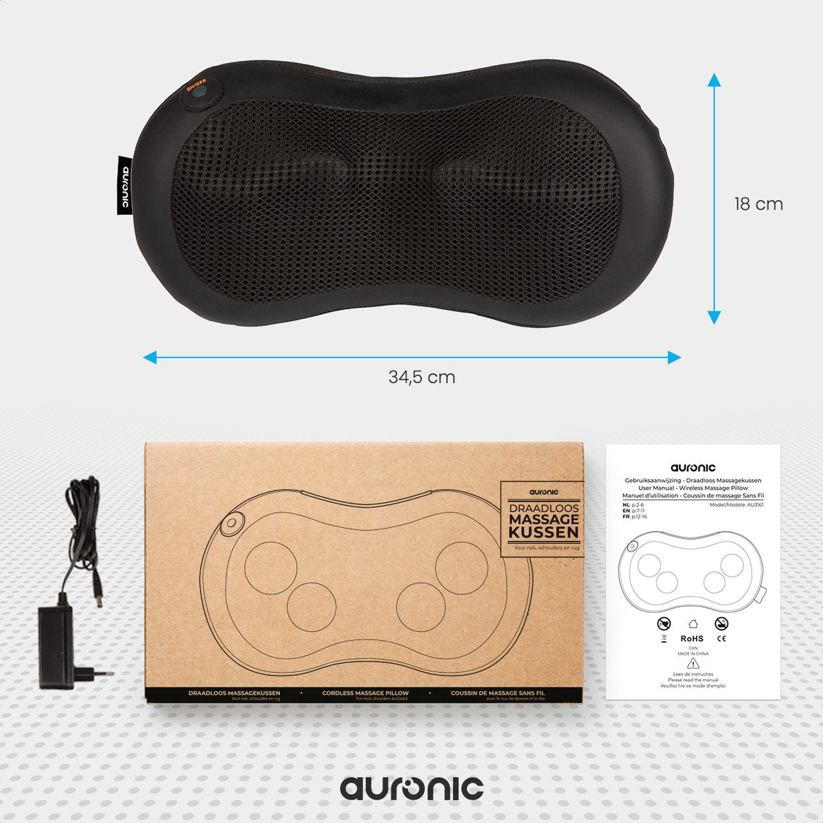 Appareil de massage de la nuque et appareil de massage du dos Auronic - fonction chaleur - électrique - noir/gris