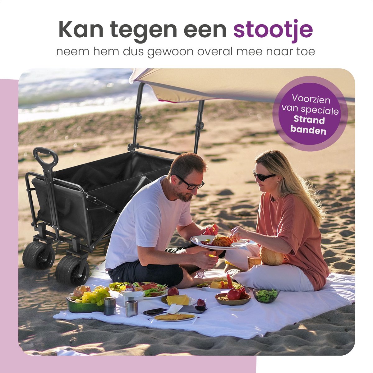 Gofun - Chariot pour chariots et bornes - Capacité de charge de 150 kg - Pliable avec roues pivotantes à 360 degrés - 83 x 44 x 26 cm - Métal et polyester - Noir