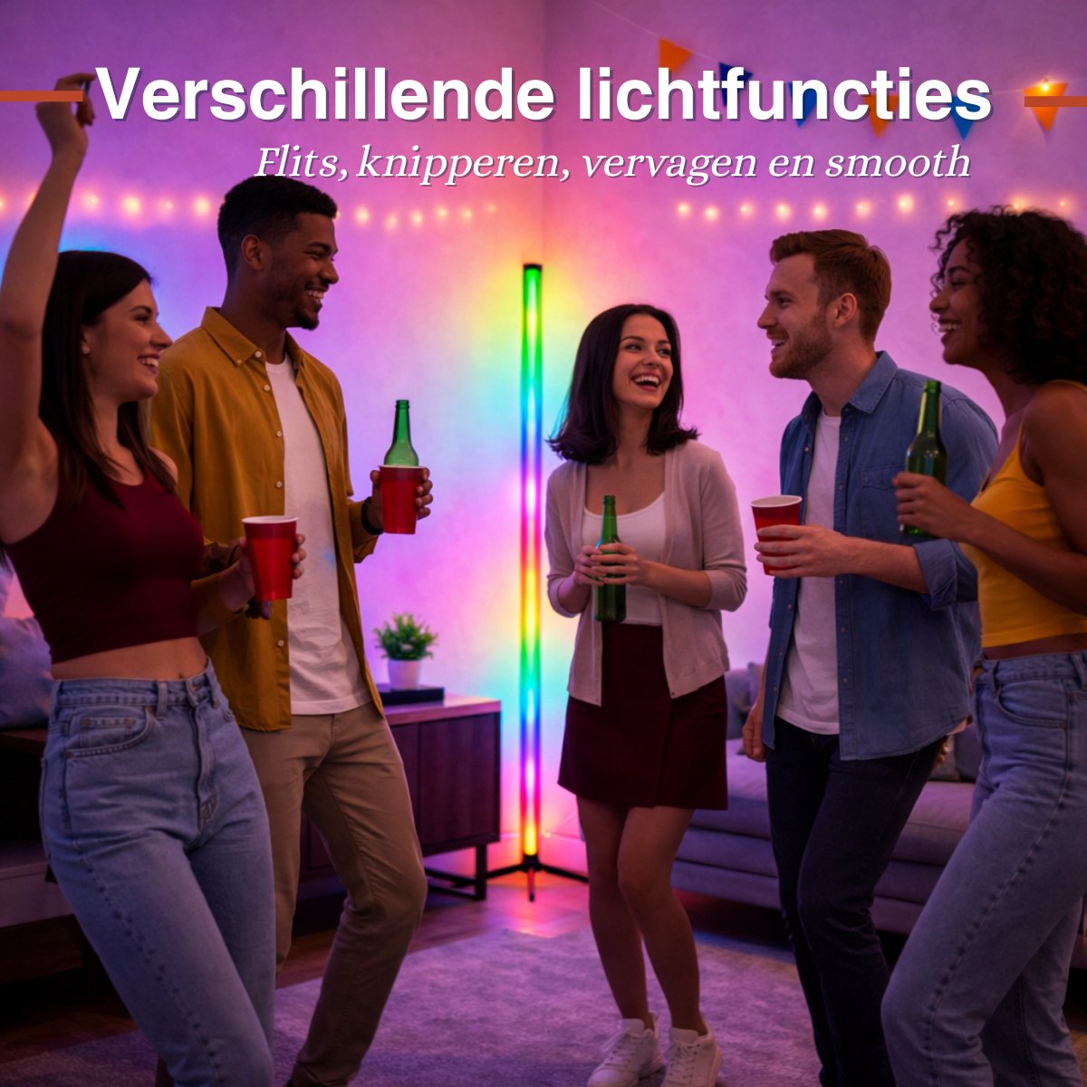 Grundig LED Floor Lamp 120 cm - Lampadaire RVB avec télécommande - alimenté par USB - Lampe d'ambiance pour le salon, la chambre et les jeux - 4 modes d'éclairage, 60 LED