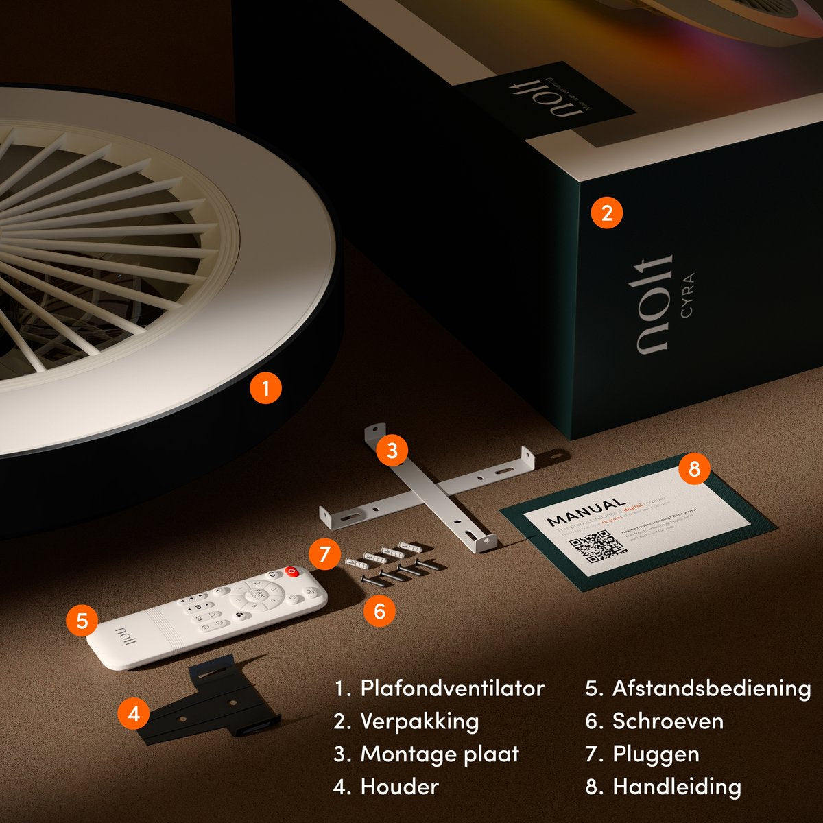 Nolt Ventilateur de plafond avec éclairage - Ventilateur de plafond - Plafonnier - LED RGBW - Tuya Wifi Smart - Télécommande - ⌀ 50cm - Noir