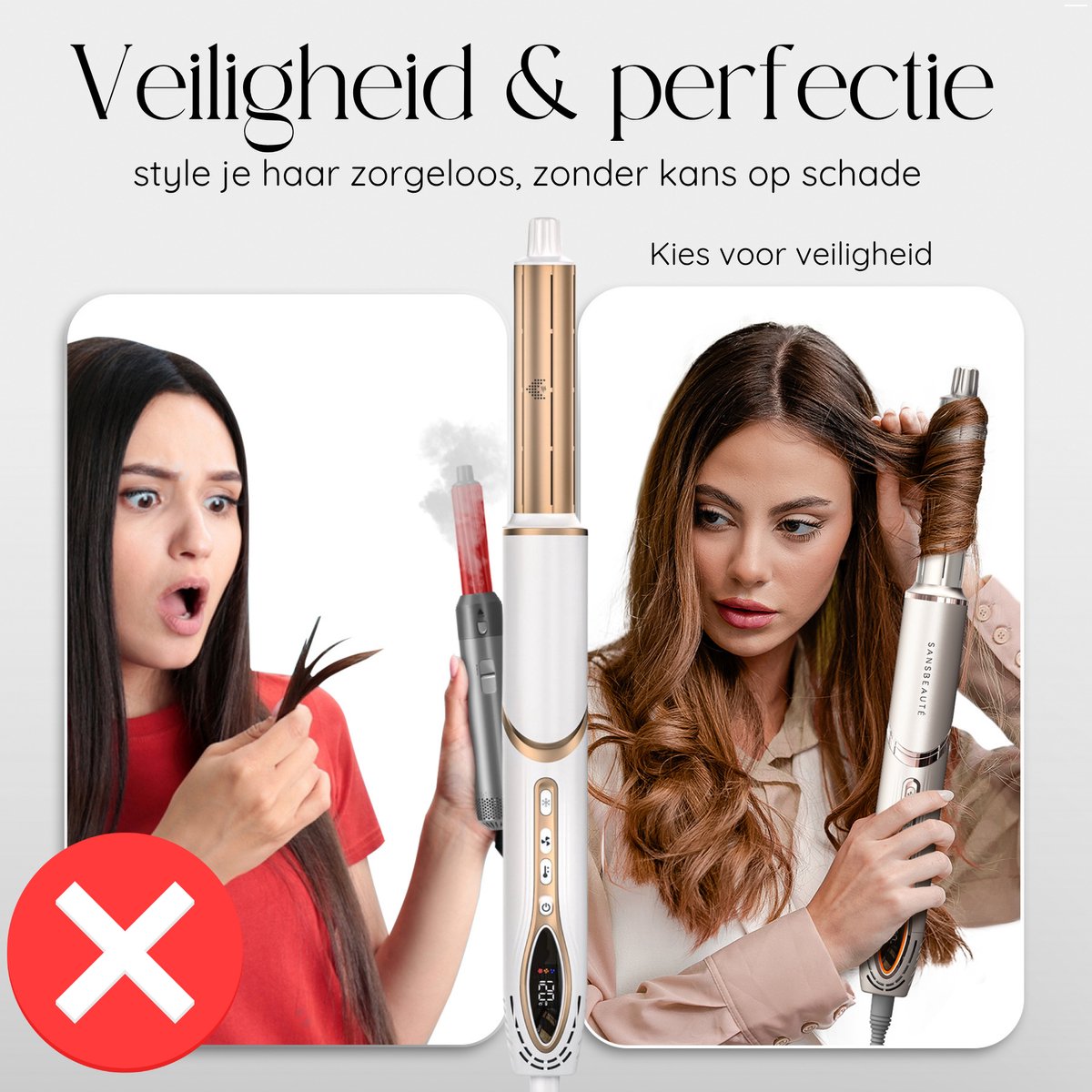 Sansbeauté® 7-in-1 Airstyler - Multistyler - Brosse sèche-cheveux - Fer à boucler - Brosse coiffante - Styler les cheveux - Brosse chauffante - Or