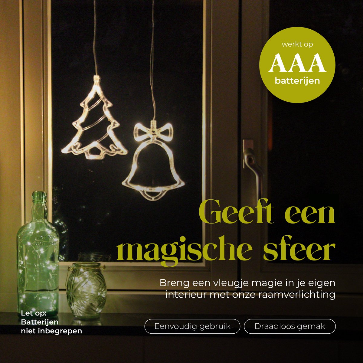 Giftmas Décoration suspendue LED Cloche de Noël & Arbre de Noël Blanc Chaud 14x18.3 cm - Alimentation par piles - Décorations de fenêtres pour l'intérieur