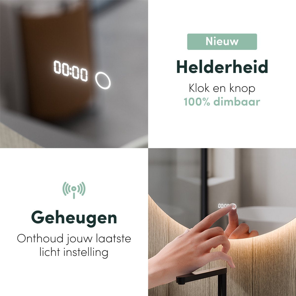 Beloura Miroir de salle de bain avec éclairage - Miroir de salle de bain rond - Chauffage - Horloge - LED - 70 cm