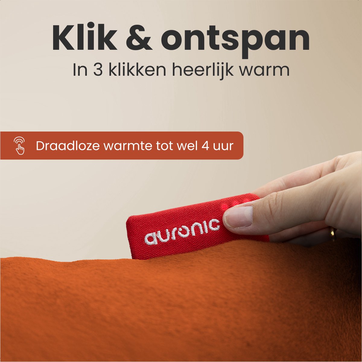 Auronic Classic Heat Pillow - 45x60 cm - sans fil et rechargeable - chaleur infrarouge - 3 niveaux - orange