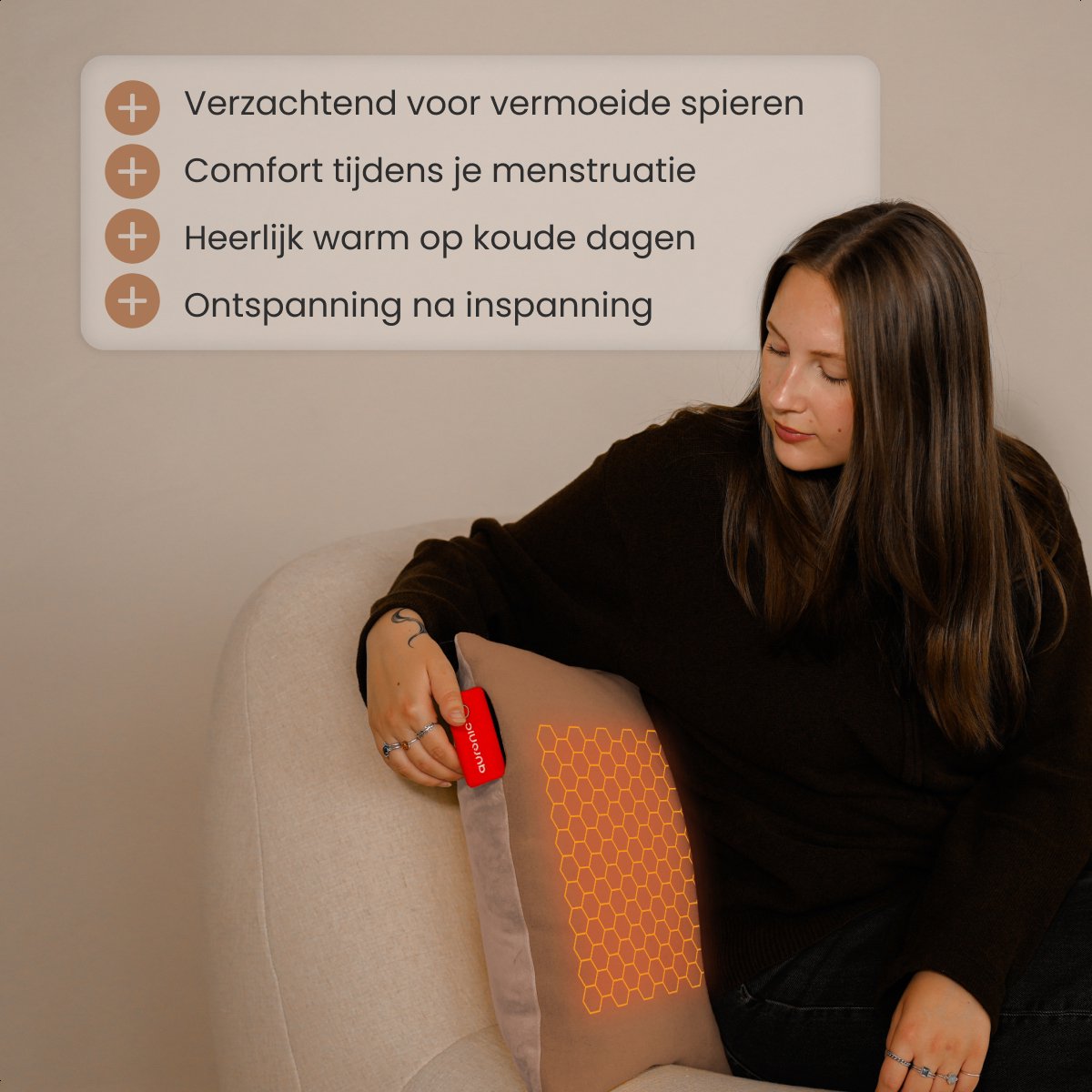 Auronic Heat Pillow Classic 45x45 cm - Sans fil et rechargeable - Oreiller électrique avec infrarouge - Rose poudré