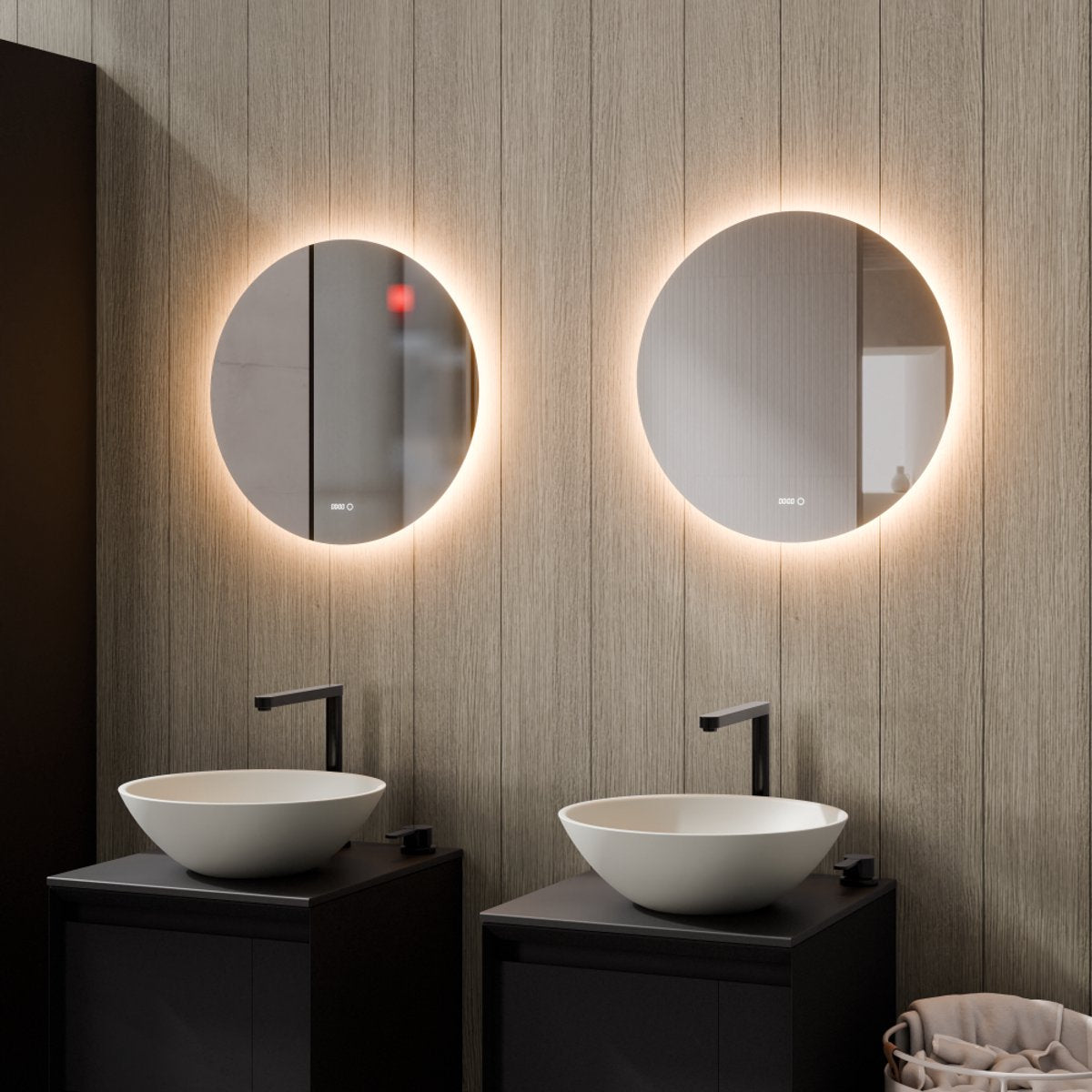 Beloura Miroir de salle de bain avec éclairage - Miroir de salle de bain rond - Chauffage - Horloge - LED - 50 cm
