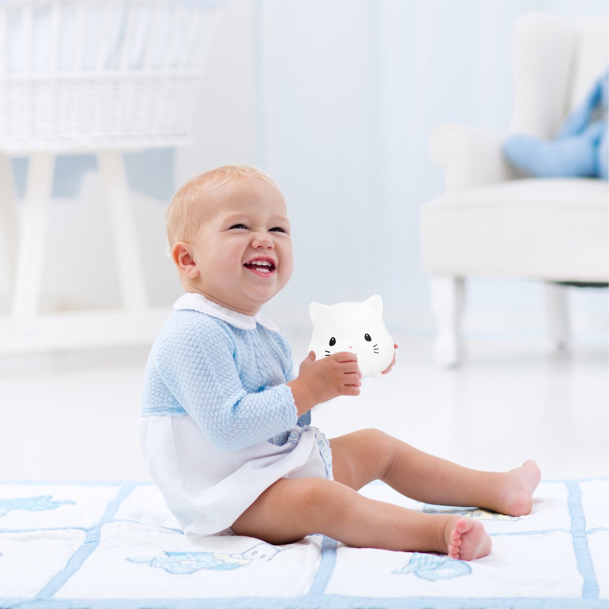 Sleepy Friends Premium Veilleuse pour chat chambre d'enfant - rechargeable par USB, dimmable, douce et sûre - 95 x 97 x 100 mm - gris