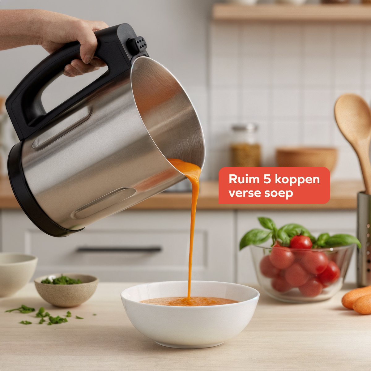 KitchenBrothers Machine à soupe - 2L - 5 programmes - affichage de la minuterie - mixeur - acier inoxydable/noir