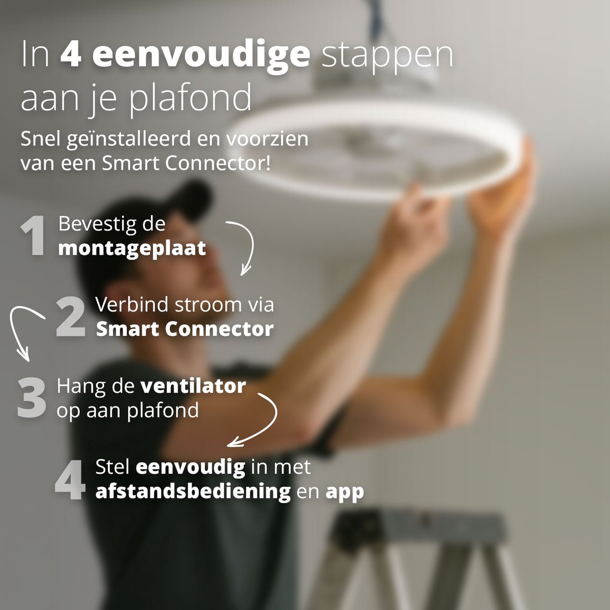 FlinQ AeroGlow Smart Ceiling Fan with Lighting - Ø55 cm - Grey - Ventilateur silencieux avec App Control et mode été/hiver