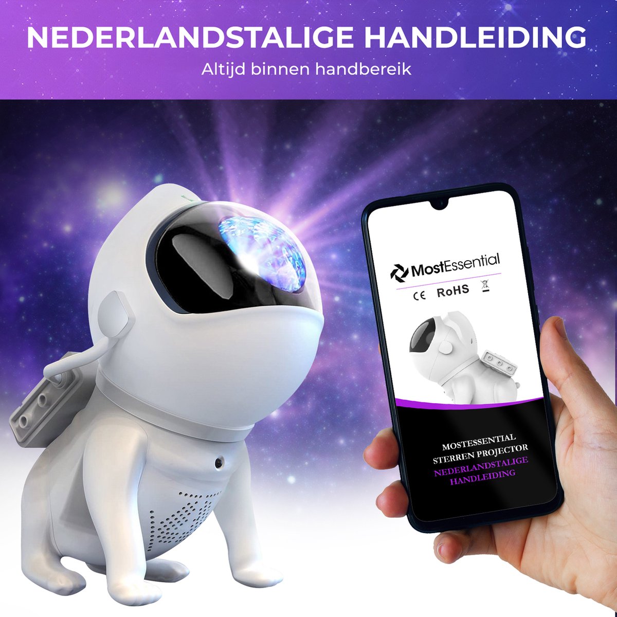 MostEssential Premium Star Projector - Space Dog Edition - 3000 lm - Incl. App