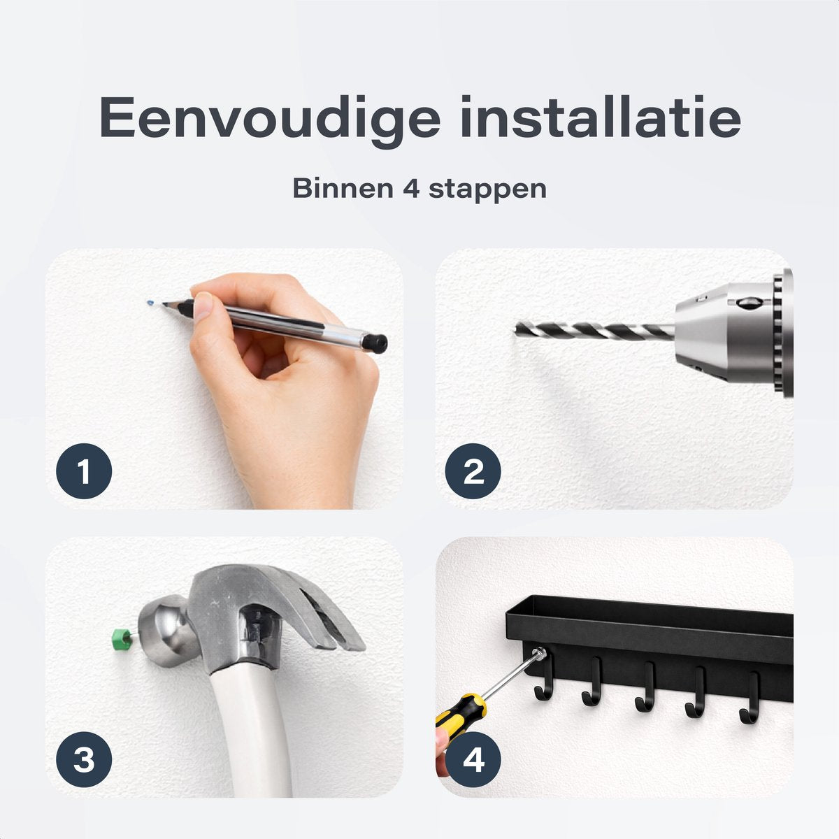 Luft Porte-clés avec étagère - 6 crochets - Porte-manteau - Organisateur - Mural - Industriel - Noir