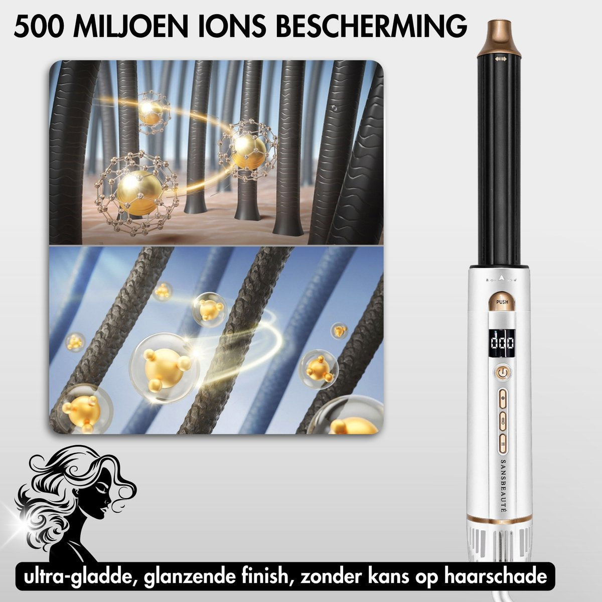 Sansbeauté 4-in-1 Airstyler - Multistyler - Brosse à cheveux - Brosse à boucler - Brosse à coiffer - 1400W - Technologie ionique - Blanc/Or