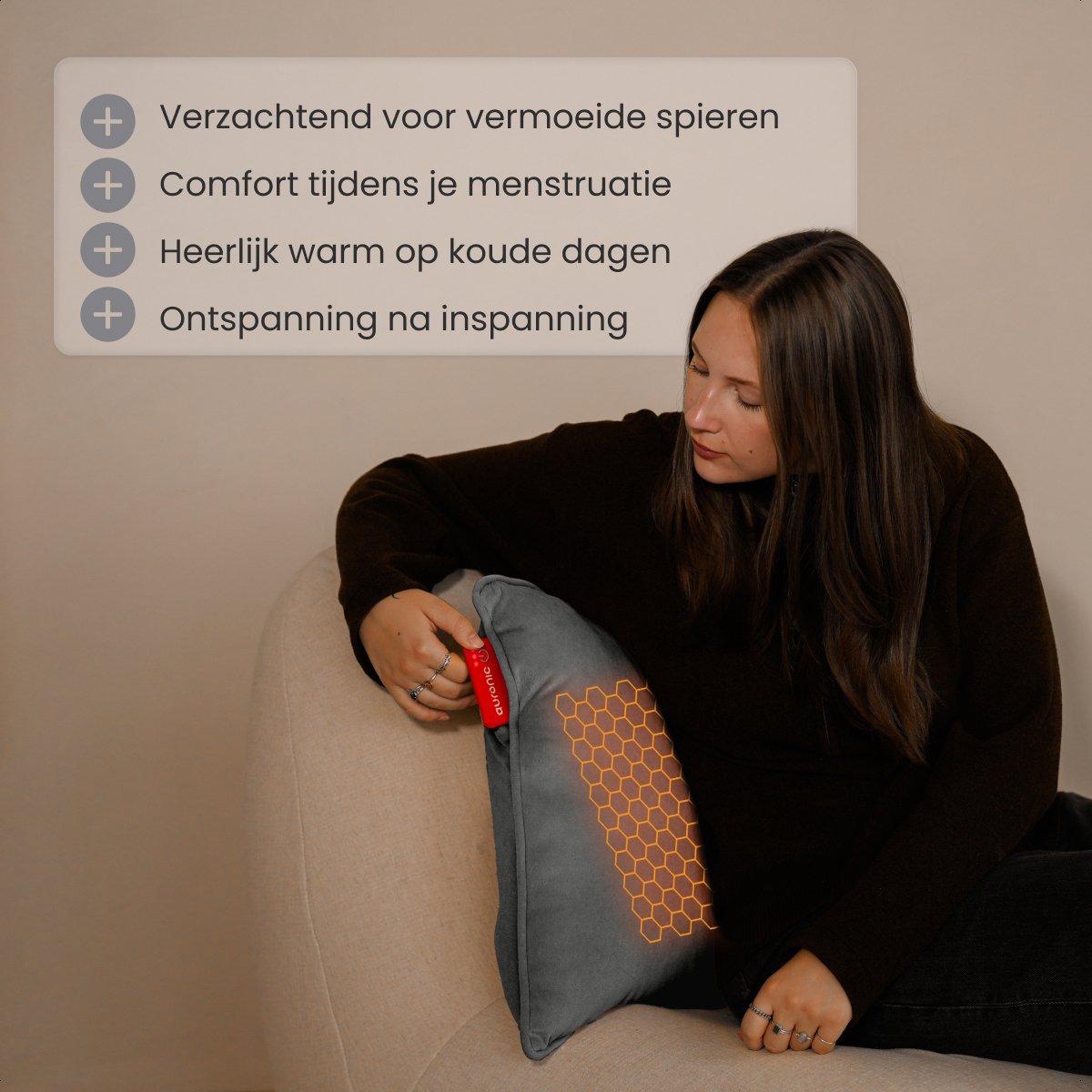 Auronic Heat Pillow - Velours - 45x60 - Sans fil - Rechargeable - Oreiller électrique - Infrarouge - Gris