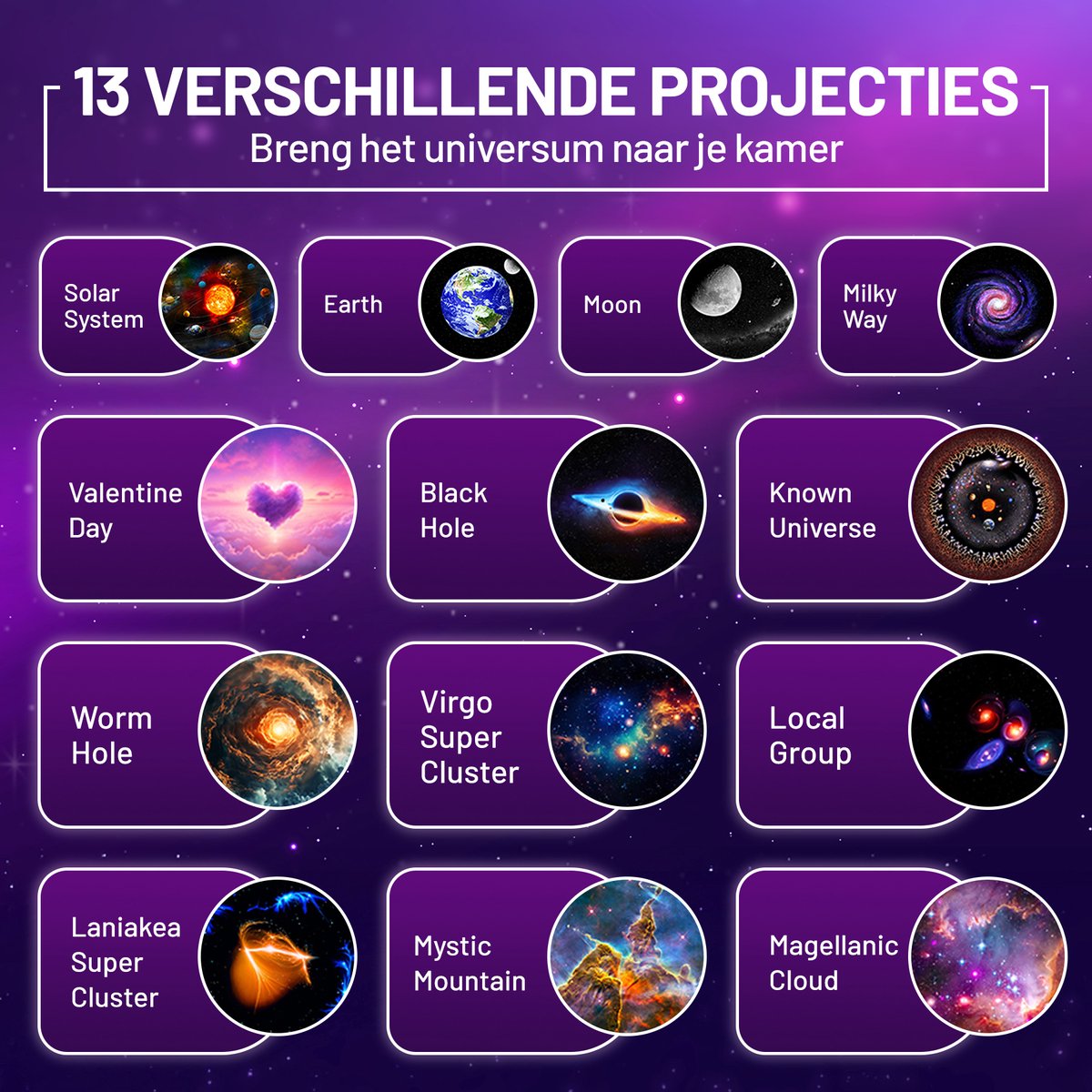 MostEssential Lampe pour projecteur PRO Edition 12-en-1 Galaxy Projector - Ø 11.8 cm - Couleur : Noir