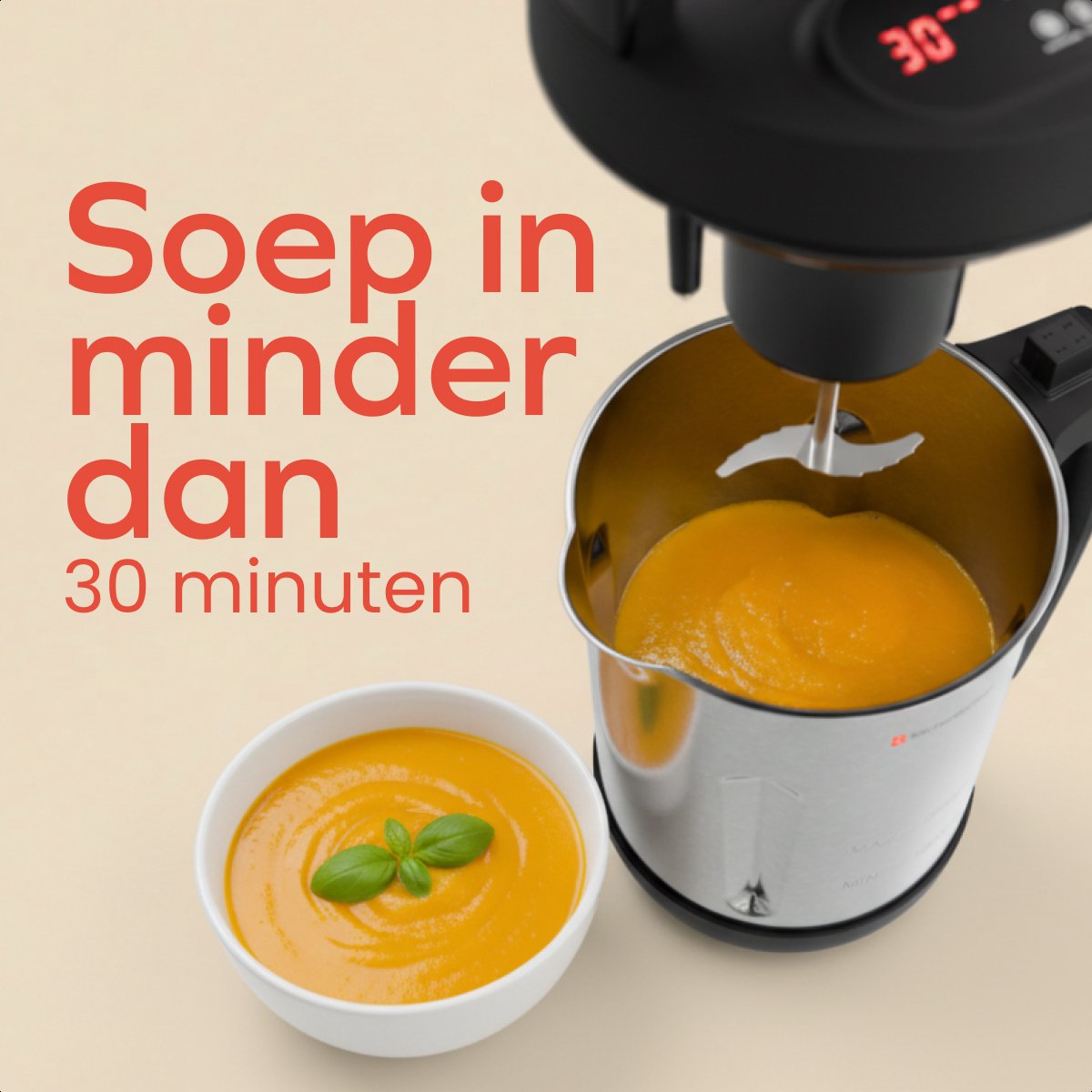 KitchenBrothers Machine à soupe - 2L - 5 programmes - affichage de la minuterie - mixeur - acier inoxydable/noir