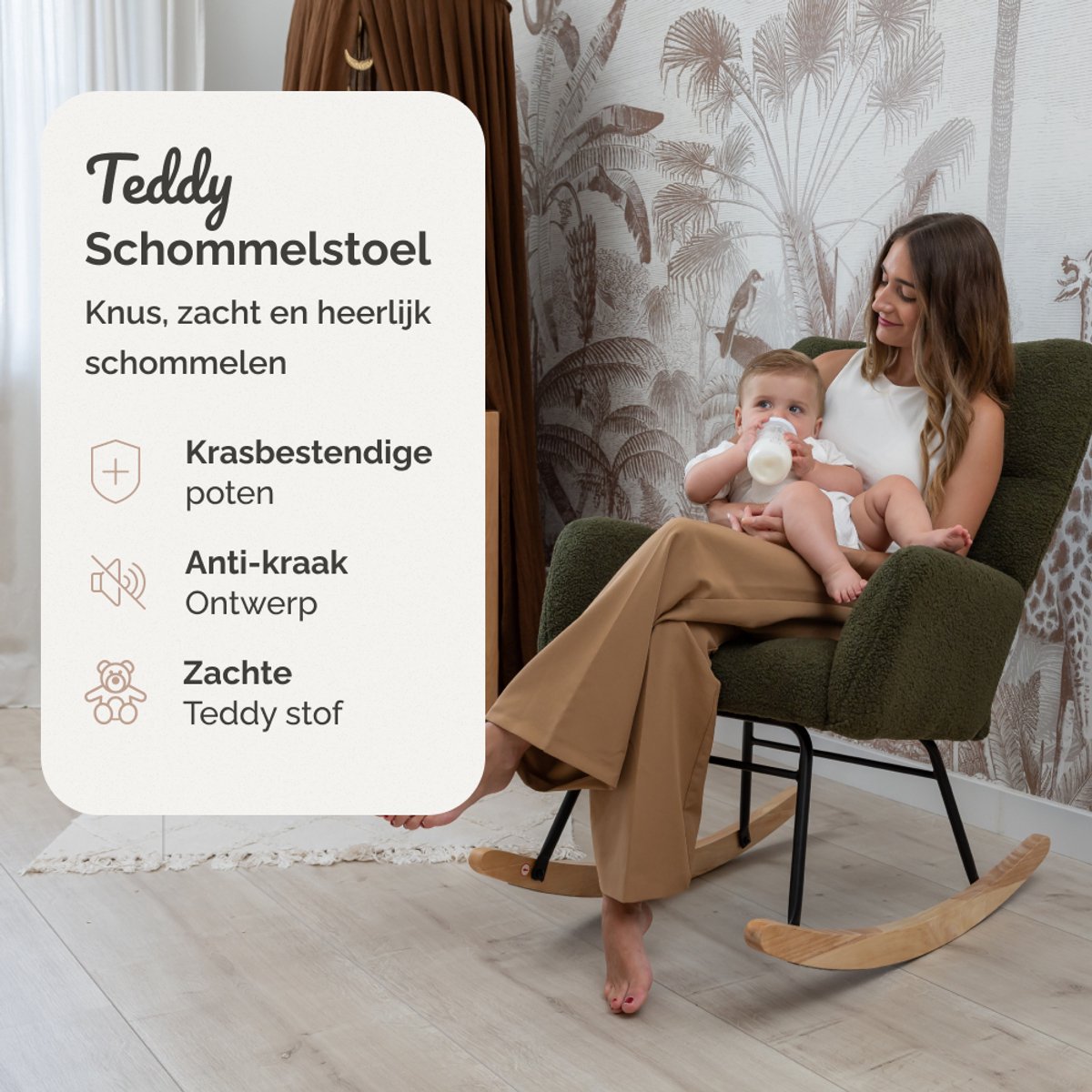 SITTT Fauteuil à bascule Noella - vert foncé - 70x96x97 cm - fauteuil de relaxation et de puériculture