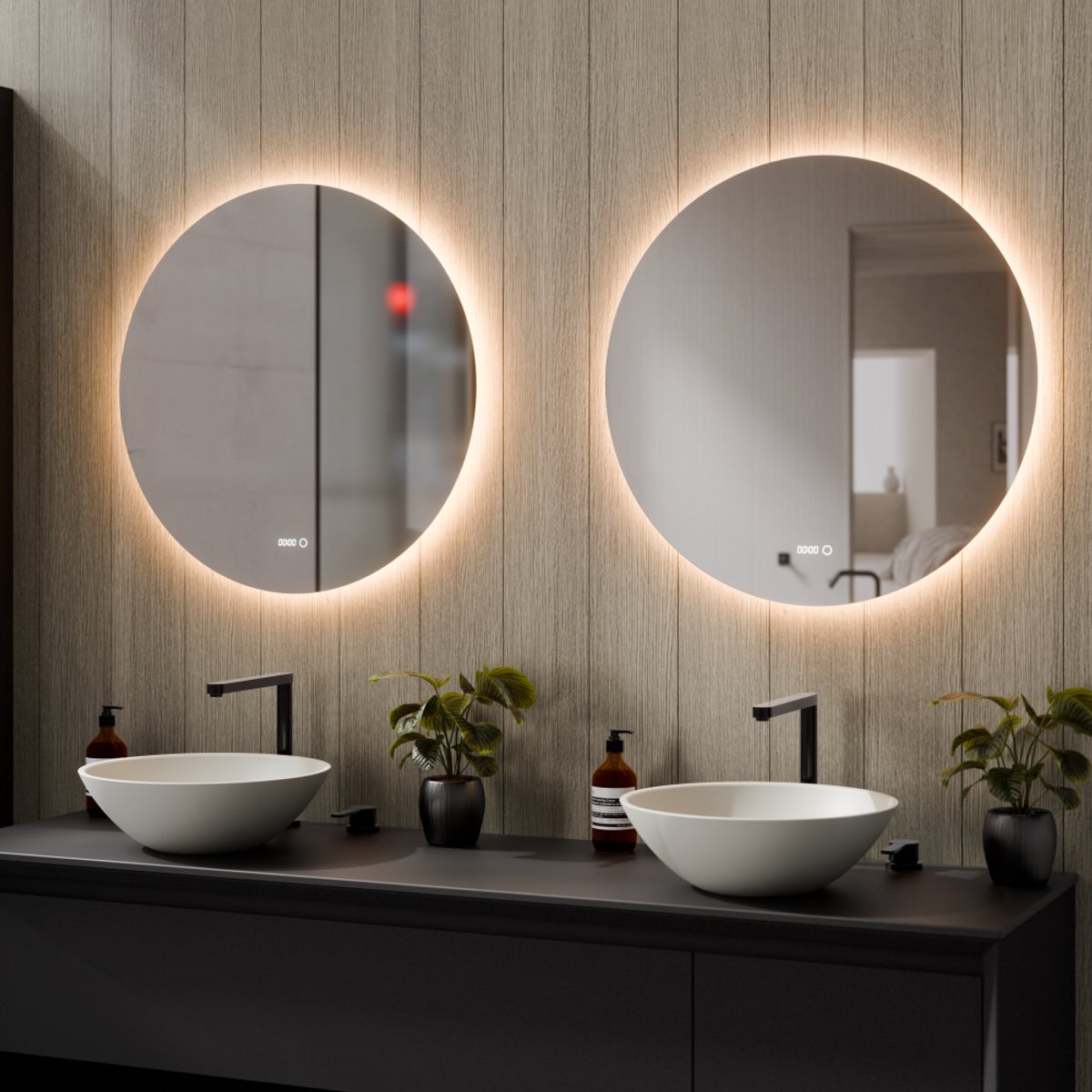 Beloura Miroir de salle de bain avec éclairage - Miroir de salle de bain rond - Chauffage - Horloge - LED - 70 cm