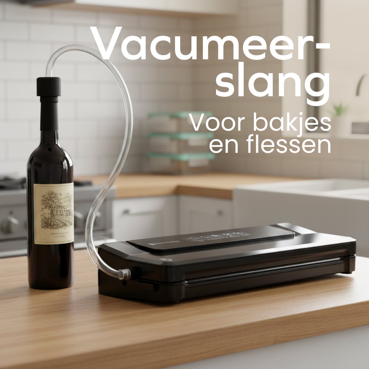 KitchenBrothers Vacuum machine Essential - Machine à emballer sous vide 4,5 L/min - 4 supports - 40 sacs de mise sous vide sans PFAS et tuyau de mise sous vide inclus - Noir