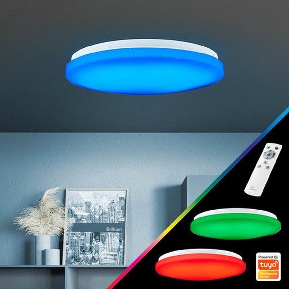 Brillant Heddy Plafonnier LED 39 cm - Blanc - 22W LED intégré - Smart Tuya App Control