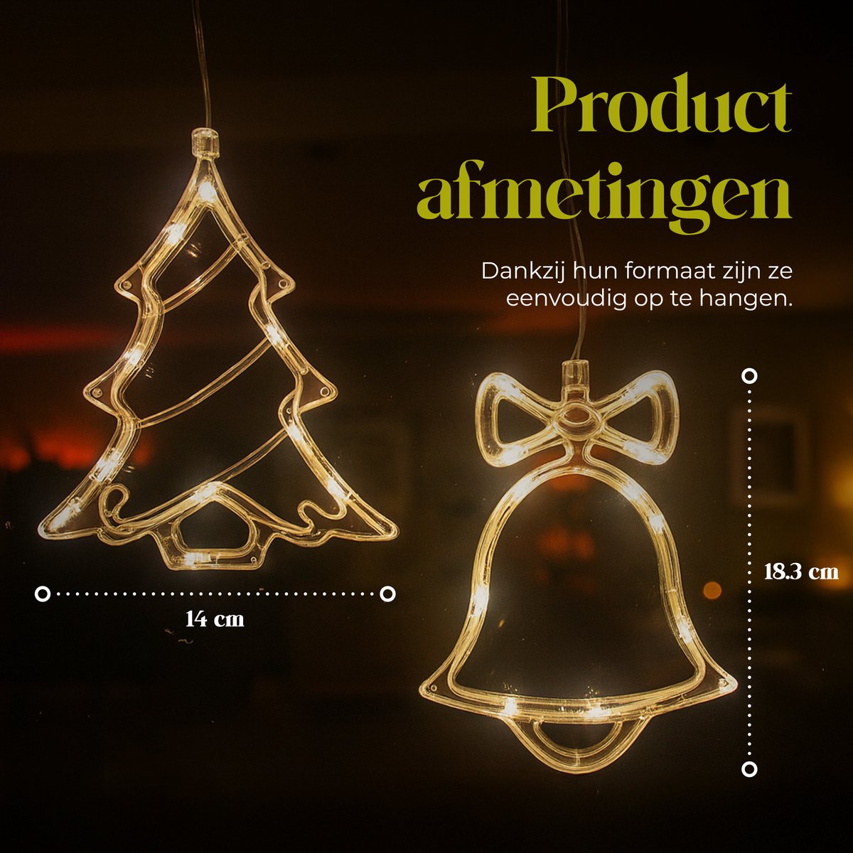 Giftmas Décoration suspendue LED Cloche de Noël & Arbre de Noël Blanc Chaud 14x18.3 cm - Alimentation par piles - Décorations de fenêtres pour l'intérieur