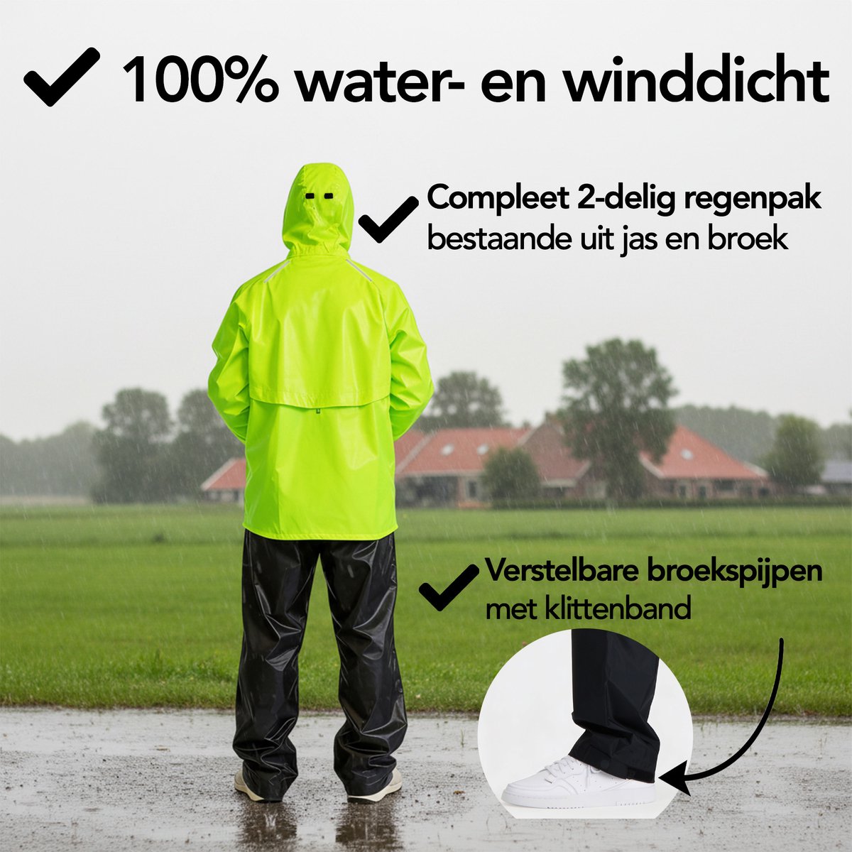 Infinity Goods Combinaison de pluie Nikki - Imperméable et respirante - Réfléchissante - Combinaison de pluie 2 pièces - Unisexe - Jaune fluo - Taille XL