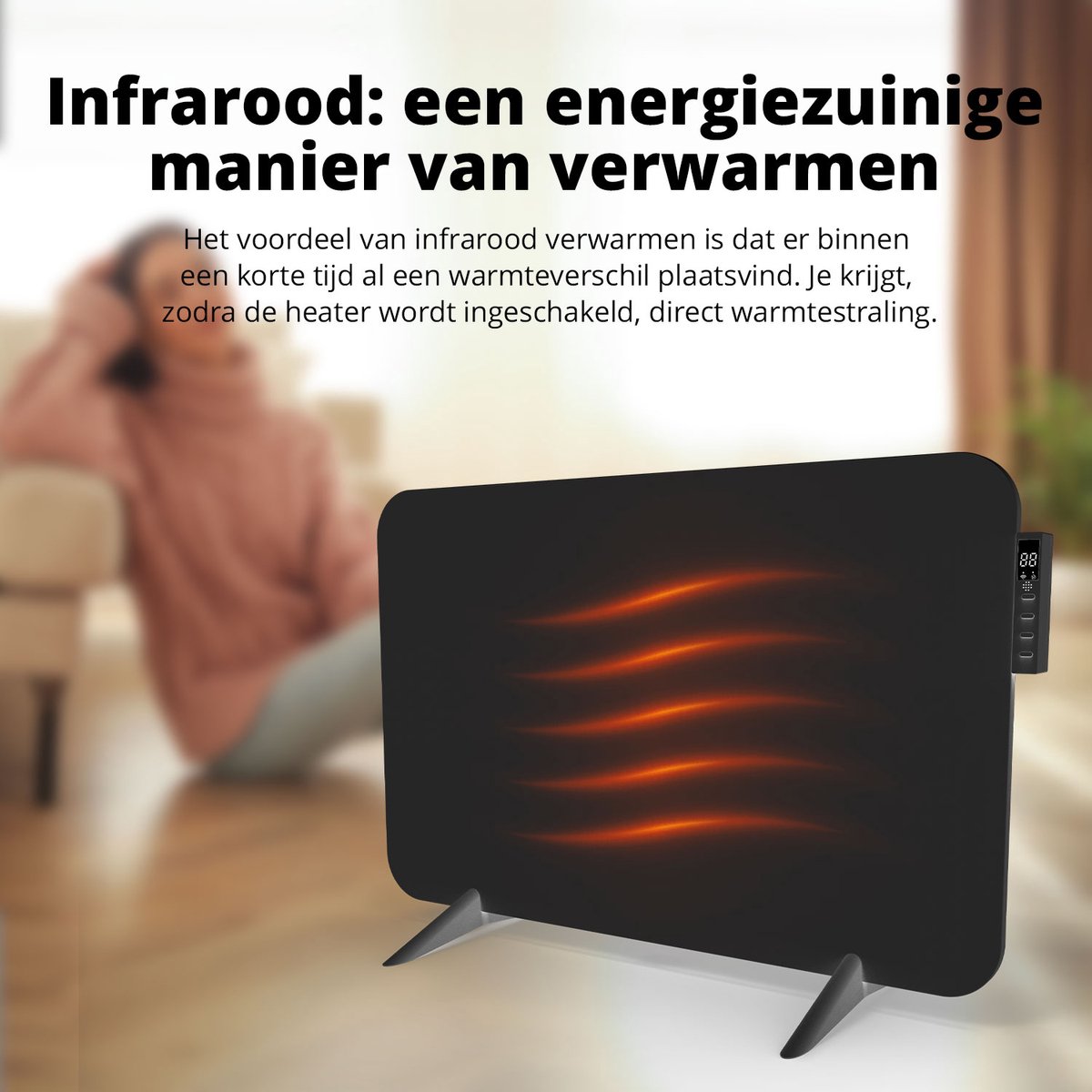FlinQ Smart Heating Panel - Infrarouge - 450W - 12 m² - 72.5 x 2.8 x 47.5 cm - Noir