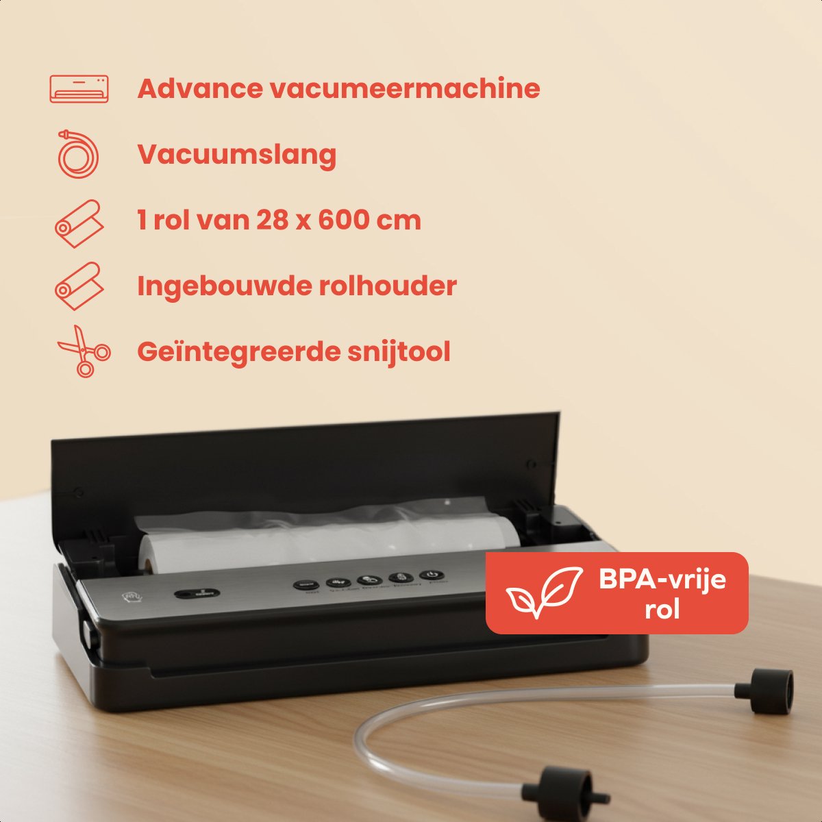 KitchenBrothers aspirateur advance - 8L/min - 4 positions - rouleau 28x600cm - noir - compact 39x18x7,5 cm