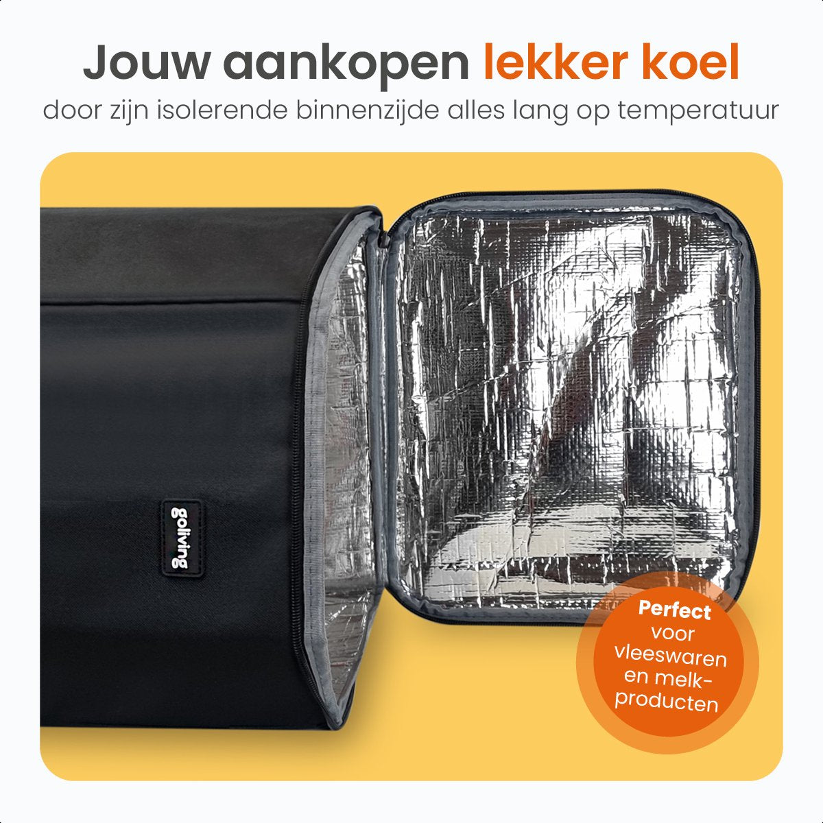 Chariot de courses - Goliving - Avec poches latérales et compartiment réfrigérant - Pliable - Aluminium inoxydable - 50L - Noir