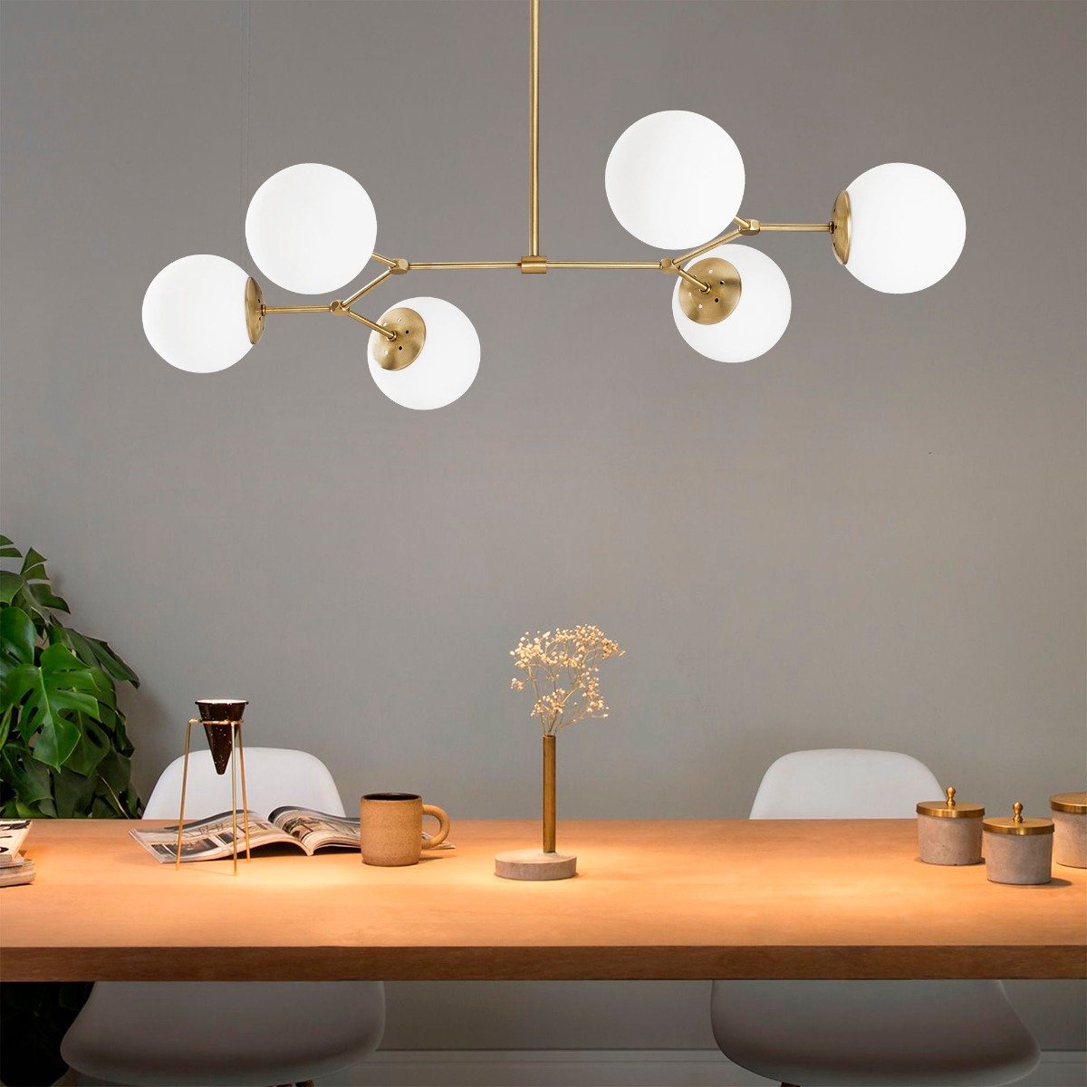 Lampe suspendue Damar 6 Lumières - 100x58x48 cm - Jaune/Blanc - Métal - Hauteur réglable