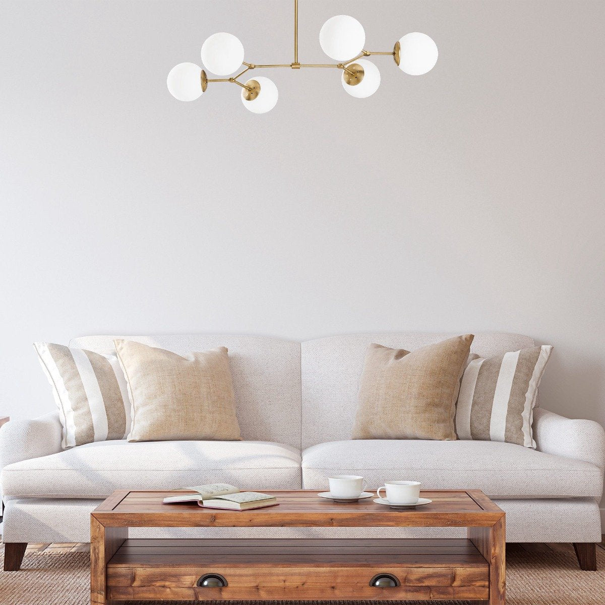 Lampe suspendue Damar 6 Lumières - 100x58x48 cm - Jaune/Blanc - Métal - Hauteur réglable