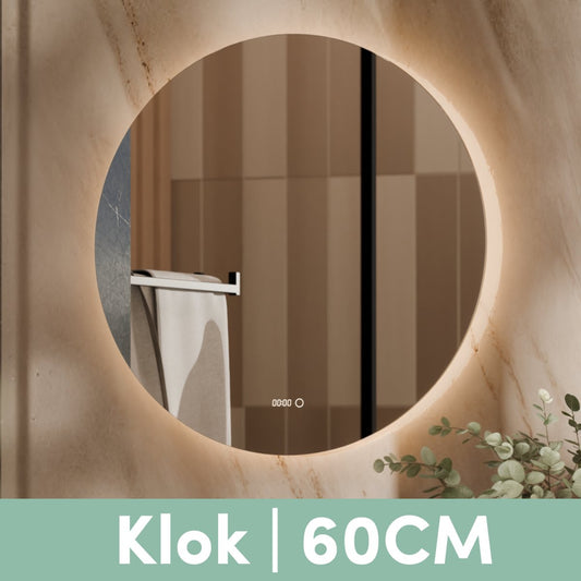 Beloura Miroir de salle de bain avec éclairage - Miroir de salle de bain rond - Chauffage - Horloge - LED - 60 cm