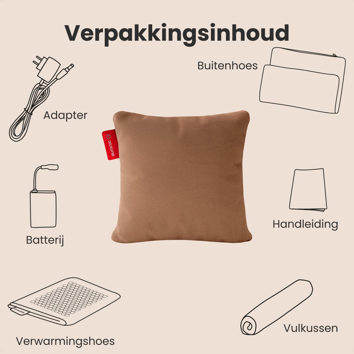 Auronic Heat Pillow Classic 45x45 cm - Sans fil et rechargeable - Oreiller électrique avec infrarouge - Rose poudré