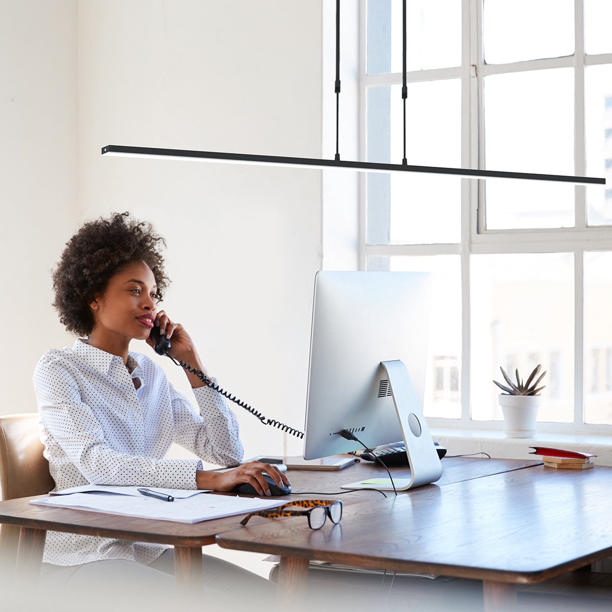 Lampe suspendue réglable Zelena - 2-lumières - Plastique/métal - 155 cm - Hauteur réglable jusqu'à 117 cm - Design moderne - Noir